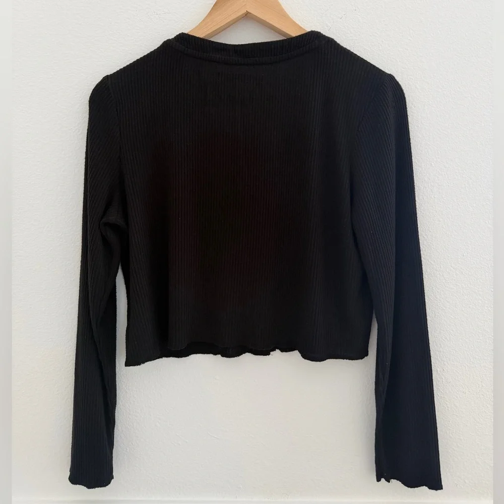 OAK + FORT Black Ribbed Cropped Cardigan - Size Medium - Picture 3 of 4